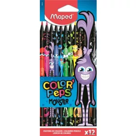   Színes ceruza készlet, háromszögletű, MAPED "Color'Peps Monster", 12 különböző szín
