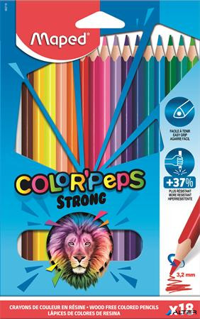 Színes ceruza készlet, háromszögletű, MAPED 'Color'Peps Strong', 18 különböző szín