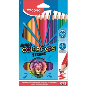   Színes ceruza készlet, háromszögletű, MAPED "Jumbo Color'Peps Strong", 12 különböző szín