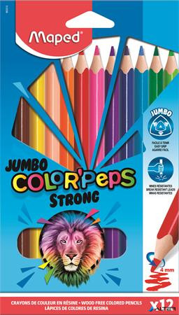Színes ceruza készlet, háromszögletű, MAPED 'Jumbo Color'Peps Strong', 12 különböző szín