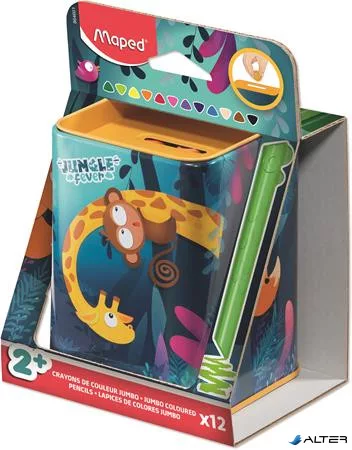 Színes ceruza készlet, fém perselyben, MAPED „Jungle Fever Infinity Kidy”, 12 különböző szín