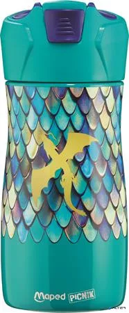 Kulacs, 430 ml, rozsdamentes acél, MAPED PICNIK "Concept Kids Dragon", sárkány