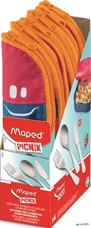 Evőeszközkészlet, fém, szövet tok, MAPED PICNIK 'Concept Kids', pink