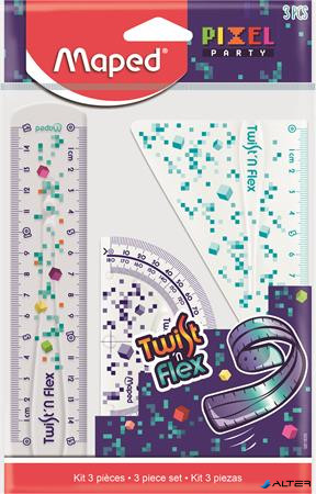 Vonalzókészlet, műanyag, törhetetlen, 3 darabos, MAPED 'Pixel Party Twist'n Flex'