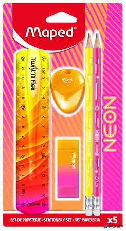Írószer készlet, 5 darabos, MAPED "Neon"