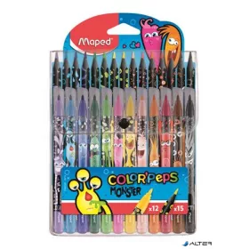   Filctoll és színes ceruza készlet, MAPED 'Color'Peps Monster' 12+15 különböző szín