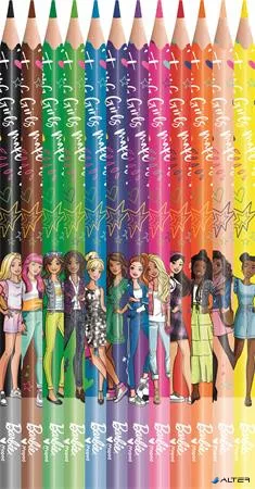 Színes ceruza készlet, háromszögletű, MAPED "Barbie", 12 különböző szín