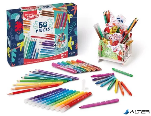 Színezőkészlet, írószertartóval, 50 darabos, MAPED CREATIV