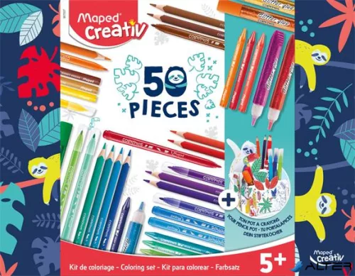 Színezőkészlet, írószertartóval, 50 darabos, MAPED CREATIV