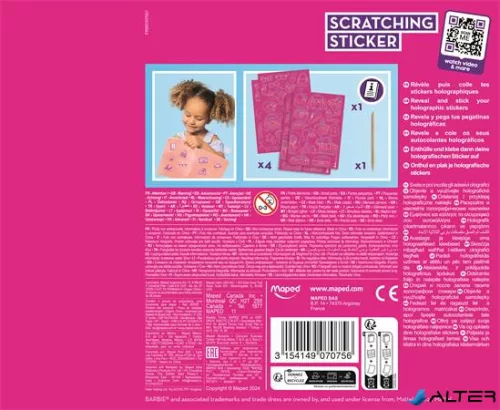 Képkarcoló matricás készlet, MAPED CREATIV 'Barbie Scratching'