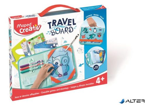 Kreatív készségfejlesztő tábla, átlátszó, törölhető, utazótáskával, MAPED CREATIV, "Travel Board", állati móka