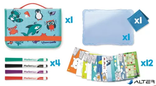 Kreatív készségfejlesztő tábla, utazótáskával, állati móka, MAPED CREATIV 'Travel Board'