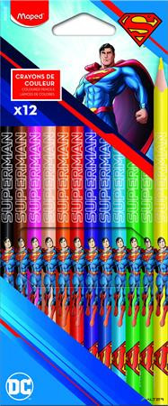 Színes ceruza készlet, háromszögletű, MAPED "Superman", 12 különböző szín