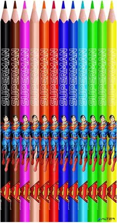 Színes ceruza készlet, háromszögletű, MAPED "Superman", 12 különböző szín