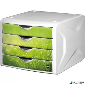   Irattároló, műanyag, 4 fiókos, HELIT 'Chameleon', fehér-zöld