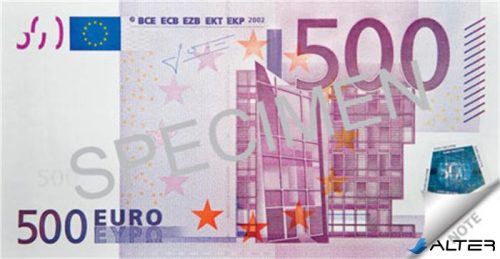 Jegyzettömb, 70 lap, 120x61,5 mm, PANTA PLAST '500 Euro'