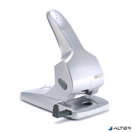 Lyukasztó, nagyteljesítményű, kétlyukú, 65 lap, fém, RAPESCO "Zero 65", ezüst