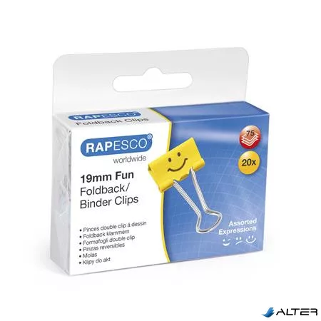 Bindercsipesz, 19 mm, RAPESCO "Fun", sárga