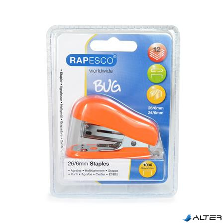 Tűzőgép, 24/6, 26/6, 12 lap, RAPESCO "Bug Mini", narancs