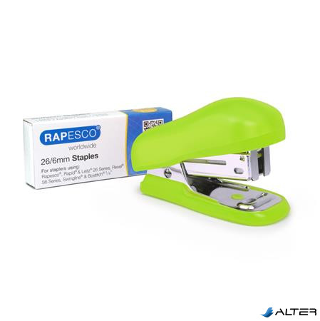 Tűzőgép, 24/6, 26/6, 12 lap, RAPESCO "Bug Mini", zöld