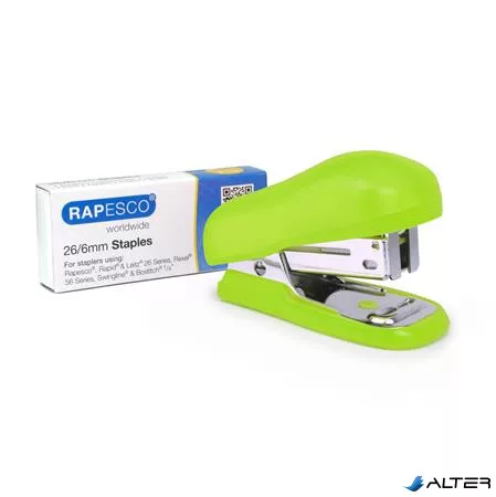 Tűzőgép, 24/6, 26/6, 12 lap, RAPESCO "Bug Mini", zöld