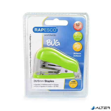 Tűzőgép, 24/6, 26/6, 12 lap, RAPESCO "Bug Mini", zöld