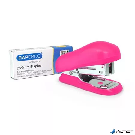 Tűzőgép, 24/6, 26/6, 12 lap, RAPESCO "Bug Mini", pink