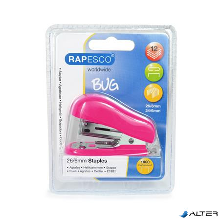 Tűzőgép, 24/6, 26/6, 12 lap, RAPESCO "Bug Mini", pink