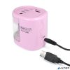 Hegyező, kétlyukú, asztali, elemes, USB töltővel, RAPESCO'PS12-USB', világos rózsaszín