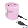 Hegyező, kétlyukú, asztali, elemes, USB töltővel, RAPESCO'PS12-USB', világos rózsaszín