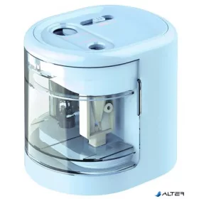   Hegyező, kétlyukú, asztali, elemes, USB töltővel, RAPESCO"PS12-USB", világoskék