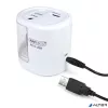 Hegyező, kétlyukú, asztali, elemes, USB töltővel, RAPESCO"PS12-USB", fehér