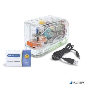   Tűzőgép, 26/6, 15 lap, elemes, USB töltővel, RAPESCO "626EL", átlátszó