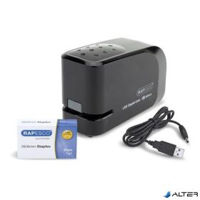   Tűzőgép, 26/6, 15 lap, elemes, USB töltővel, RAPESCO "626EL", fekete