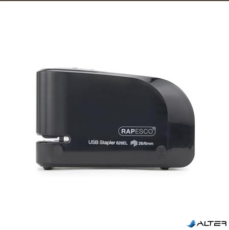 Tűzőgép, 26/6, 15 lap, elemes, USB töltővel, RAPESCO "626EL", fekete