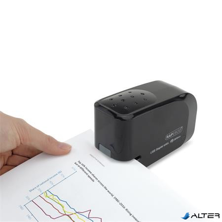 Tűzőgép, 26/6, 15 lap, elemes, USB töltővel, RAPESCO "626EL", fekete