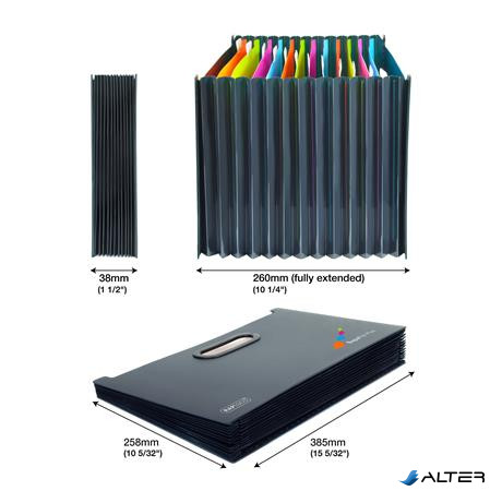 Harmonika irattartó, A4+, PP, 13 rekeszes, RAPESCO "SupaFile Plus", fekete