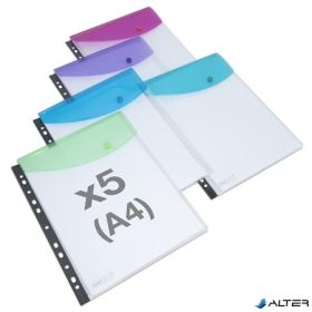   Irattartó tasak, A4+, lefűzhető, patentos, RAPESCO "Eco", áttetsző vegyes színek