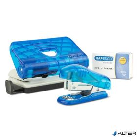   Tűzőgép és lyukasztó szett 24/6, 26/6, 12 lap, RAPESCO, átlátszó kék, tűzőkapoccsal