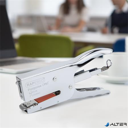 Tűzőgép, kézi, 24/8, 45 lap, fém, RAPESCO "Porpoise ONE", króm