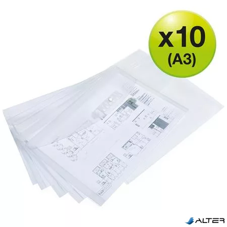 Irattartó tasak, A3, PP, patentos, RAPESCO "Eco", áttetsző