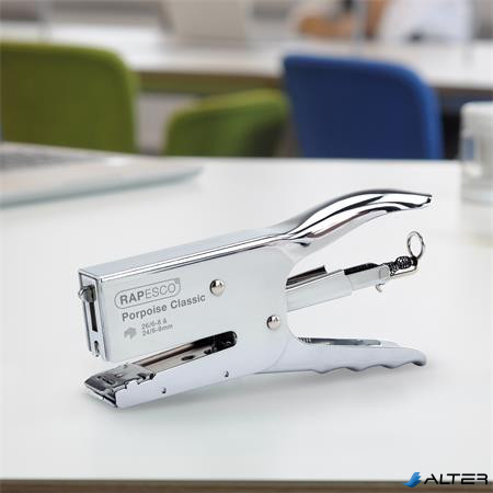 Tűzőgép, kézi, 24/6-8, 26/6-8, 45 lap, fém, RAPESCO "Porpoise", ezüst