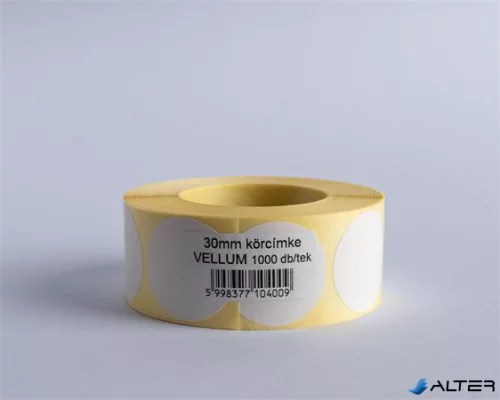 Etikett, vellum, 30 mm kör, 1000 etikett/tekercs, fehér