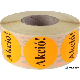   Etikett, 38 mm kör, "AKCIÓ" felirattal, 1000 etikett/tekercs, narancs