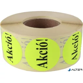   Etikett, 38 mm kör, "AKCIÓ" felirattal, 1000 etikett/tekercs, citromsárga