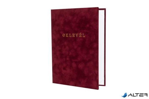 Oklevéltartó, A4, exkluzív, plüss, aranyozva, bordó
