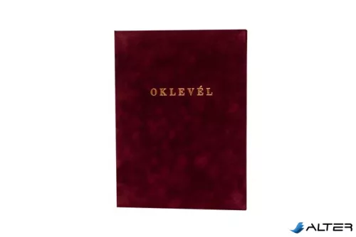 Oklevéltartó, A4, exkluzív, plüss, aranyozva, bordó