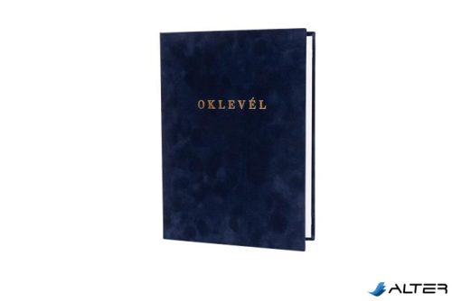 Oklevéltartó, A4, exkluzív, plüss, aranyozva, kék