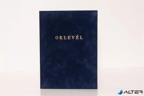 Oklevéltartó, A4, exkluzív, plüss, aranyozva, kék