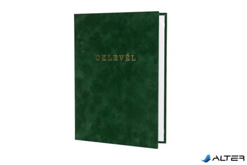 Oklevéltartó, A4, exkluzív, plüss, aranyozva, zöld